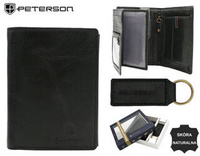 Zestaw preentowy portfel skórzany i brelok PETERSON PTN SET-M-1542-GVT