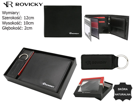 Zestaw prezentowy: duży portfel męski ze skóry naturalnej i brelok ROVICKY R-SET-M-N992-KCS