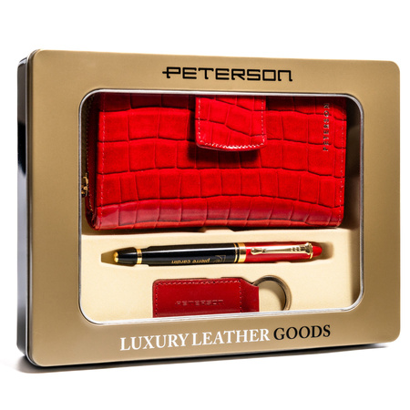 Damski zestaw prezentowy: portfel, długopis, brelok PTN ZDE-08 Red