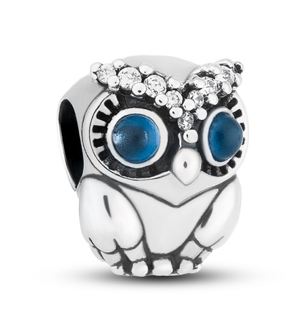 Sterling silver owl-shaped charm adorned with cubic zirconia PETERSON CHP-013