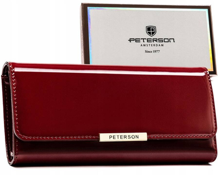 Portfel ze skóry eko RFID PETERSON  PTN 006-LAK Red+Black