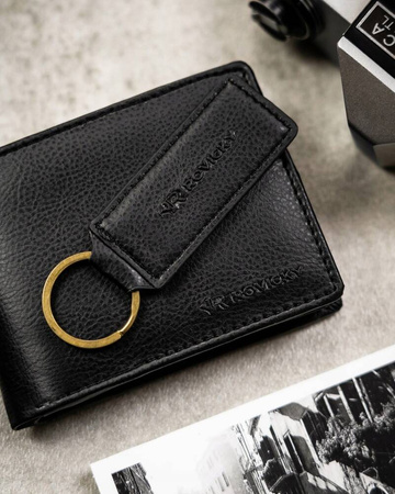 A two-piece gift set: Leatherette wallet & key ring by ROVICKY R-SET-M-N003-PUA BLA