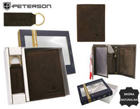 Dwuczęściowy zestaw prezentowy: skórzany portfel i brelok Peterson PTN SET-M-1542-CHM Brown