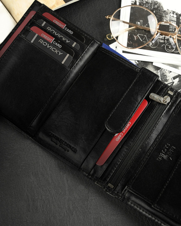 Portfel skórzany RFID RONALDO N104-VT Black+Blue