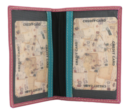 Hand-painted women's wallet made of genuine leather with butterfly and floral motifs N14-SPW BFT Blue No Logo