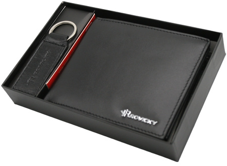 Gift set: large men's wallet made of genuine leather and a stylish keychain ROVICKY R-SET-M-N992-KCS