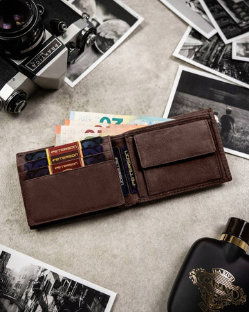 Zestaw prezentowy: skórzany portfel męski i brelok Peterson PTN SET-M-N003-CHM Brown