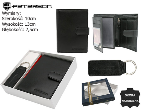 Gift set: leather wallet and key ring PETERSON PTN SET-M-N4L-KCS