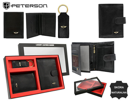 Three-Piece Gift Set: Men’s Leather Wallet, Cardholder and Keychain PETERSON PTN SET3-N4L-V