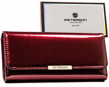 Portfel ze skóry eko RFID PETERSON  PTN 006-LAK Red+Black