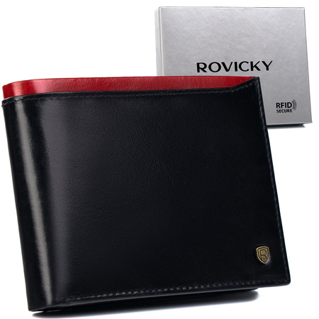 Portfel skórzany RFID ROVICKY N992-RVT Black+Red