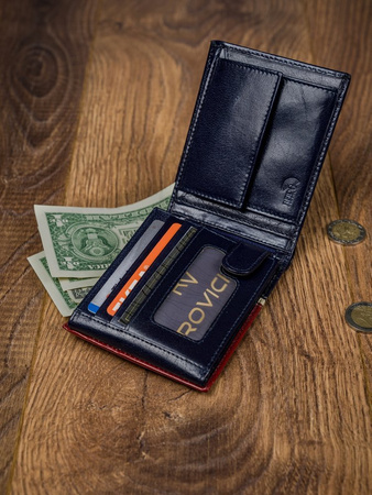 Portfel skórzany RFID ROVICKY 324-RBA-D Navy+Red