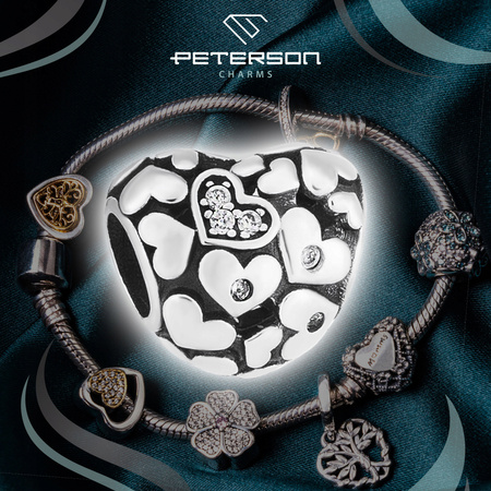 Silver heart-shaped charm adorned with cubic zirconia PETERSO CHP-023