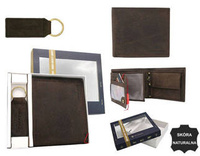 PTN SET-M-N992-CHM Brown leather wallet+bucket set