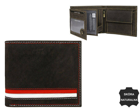 Leather Wallet N992-MHD-L Brown-White-Red