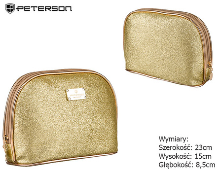 Brokatowa kosmetyczka podróżna jednokomorowa PTN KOS-L01-B Gold Peterson