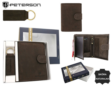 Men’s Gift Set: Nubuck Leather Wallet and Keychain PETERSON PTN SET-M-N4L-CHM