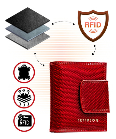 Portfel damski z tłoczonej naturalnej skóry lakierowanej PETERSON PTN 42329-DSL Red