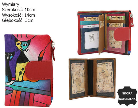 Hand-painted women's wallet made of genuine leather N14-SPW Cat Red No Logo