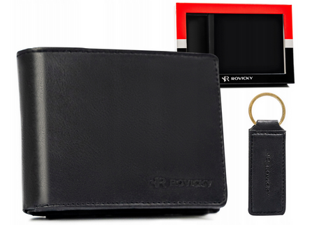 A two-piece gift set: Leatherette wallet & key ring by ROVICKY R-SET-M-N003-PUA BLA