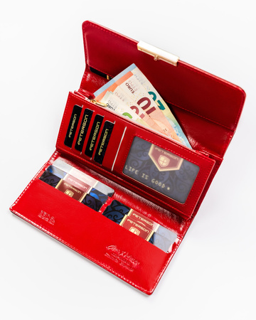 Portfel ze skóry eko RFID PETERSON  PTN 006-LAK Red