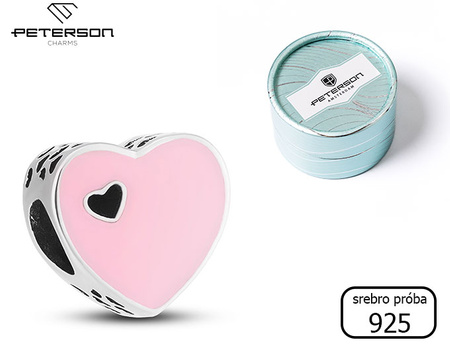 Srebrny charms Różowe Serce PETERSON CHP-005