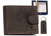 Leather wallet & key ring set PETERSON PTN SET-M-1549L-CHMB