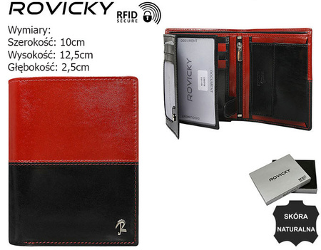 Portfel skórzany RFID ROVICKY N4-VT2 Black+Red