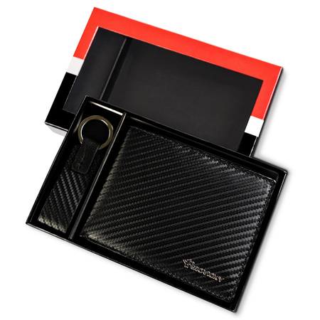 Gift set: a men's wallet made of genuine leather and a keychain ROVICKY R-PK5-N992-7027 BLAC