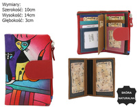 Hand-painted women's wallet made of genuine leather N14-SPW Cat Red No Logo