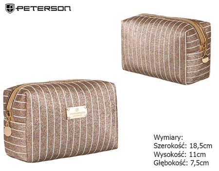Brokatowa kosmetyczka podróżna jednokomorowa kuferek PTN KOS-L02-B Gold Rose Peterson