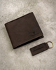 Leather wallet and keychain gift set PETERSON PTN SET-M-N992-CHM Brown