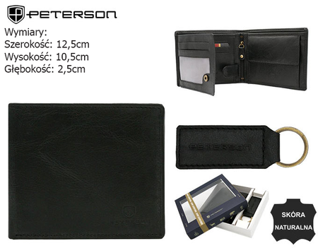 Zestaw prezentowy męski: portfel skórzany i brelok PETERSON PTN SET-M-N994-GVT