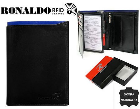 Portfel skórzany RFID RONALDO N104-VT Black+Blue