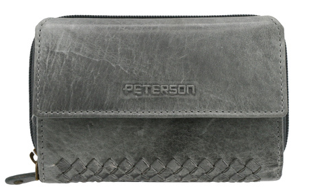 Large rustic women's wallet made of natural leather PTN WD3-VLCN Black Gray