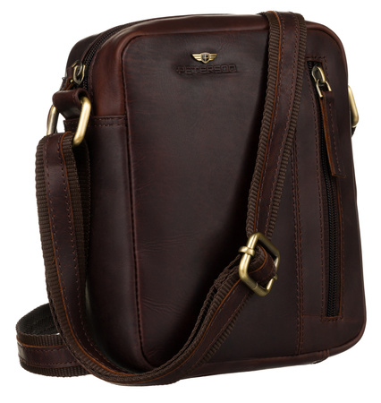 Natural leather Men's shoulder bag PTN 705-OPU Brown