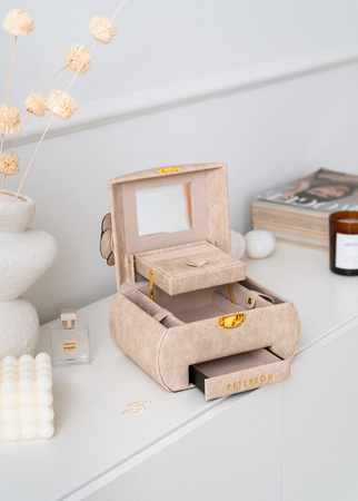 Beige Jewelry Box with Flower Decoration Peterson PTN SZK-01