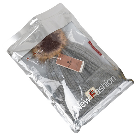 Insulated Women's Hat with Detachable Pom-Pom PETERSON PTN HAT-09 Grey