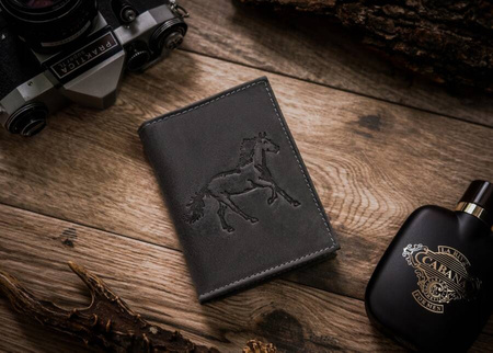 Męski portfel z naturalnej skóry nubukowej dla miłośników koni N4-CHM-HORSE BLACK