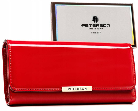 Portfel ze skóry eko RFID PETERSON  PTN 006-LAK Red