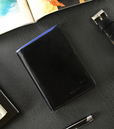 Portfel skórzany RFID RONALDO N104-VT Black+Blue