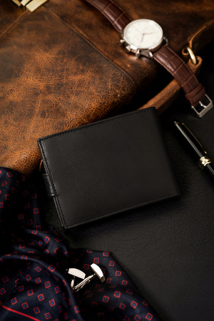 Two-piece gift set made of eco-leather: a men's wallet and a classic belt Rovicky R-N003L-110-PU03 BLACK