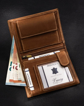 Men's Nubuck Leather Wallet for Anglers RFID N4-CHM-FISH Cognac