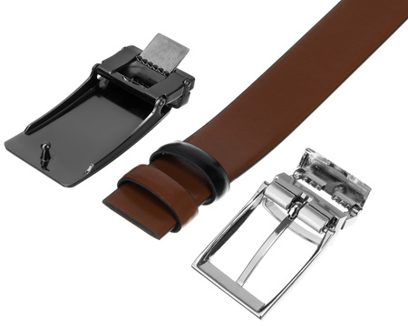 Gift Set: Reversible Men's Leather Belt + 2 Buckles PTN KL-B001 Peterson