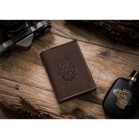 Duży męski portfel z naturalnej skóry nubukowej N4-CHM-DOG-2 BROWN