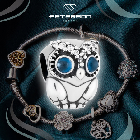 Charms ze srebra w kształcie sowy ozdobiony cyrkoniami PETERSON CHP-013