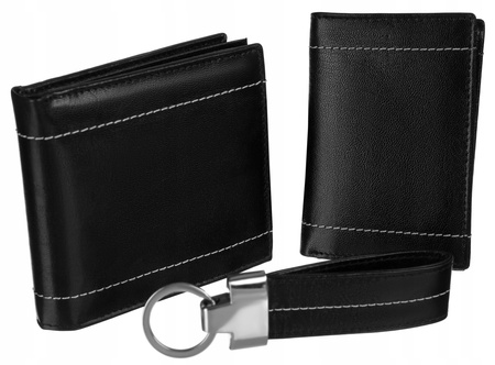 A three-piece gift set of leather: wallet, a card holder and a keychain 4U CAVALDI ZECAV-03