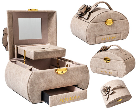 Szkatułka na biżuterię ozdobiona kwiatem marki Peterson PTN SZK-01 Beige