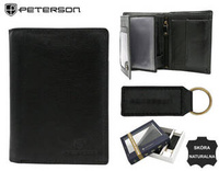 Gift set: leather wallet and key ring PETERSON PTN SET-M-N4-GVT
