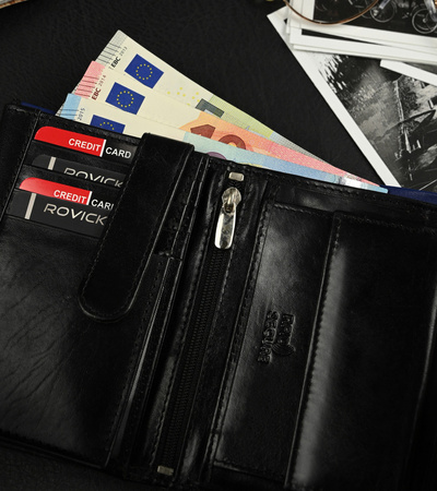 Portfel skórzany RFID RONALDO N104-VT Black+Blue